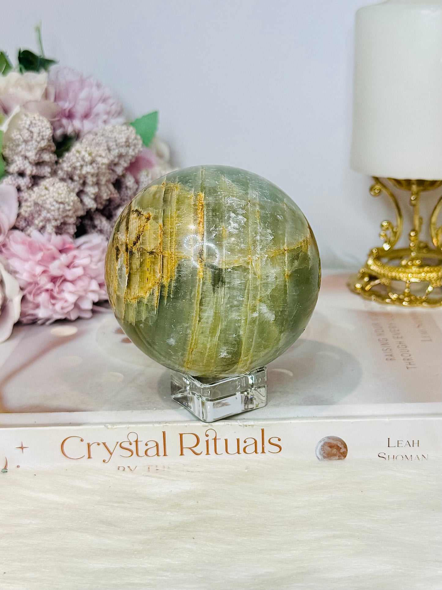 Large Pistachio Calcite Sphere on Stand 596g
