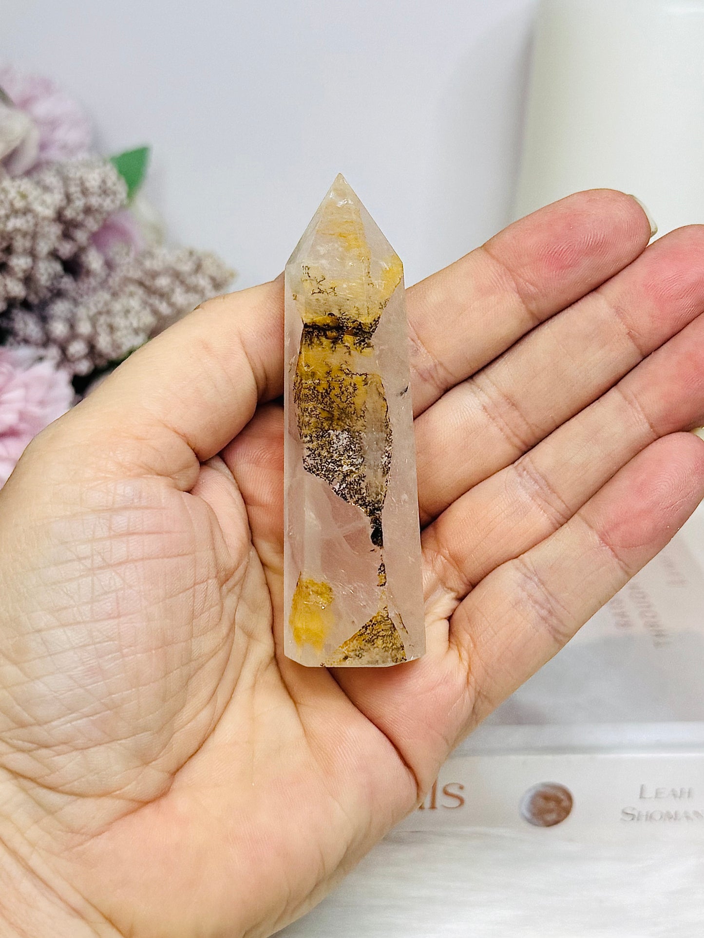 Dentrictic Leaf Rose Quartz Tower 8cm