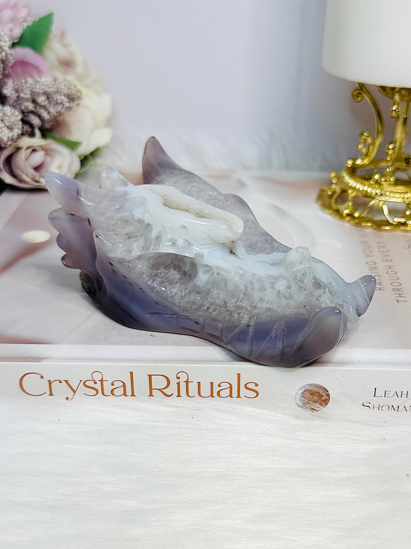 Large Druzy Agate Carved Dragon Head 11cm