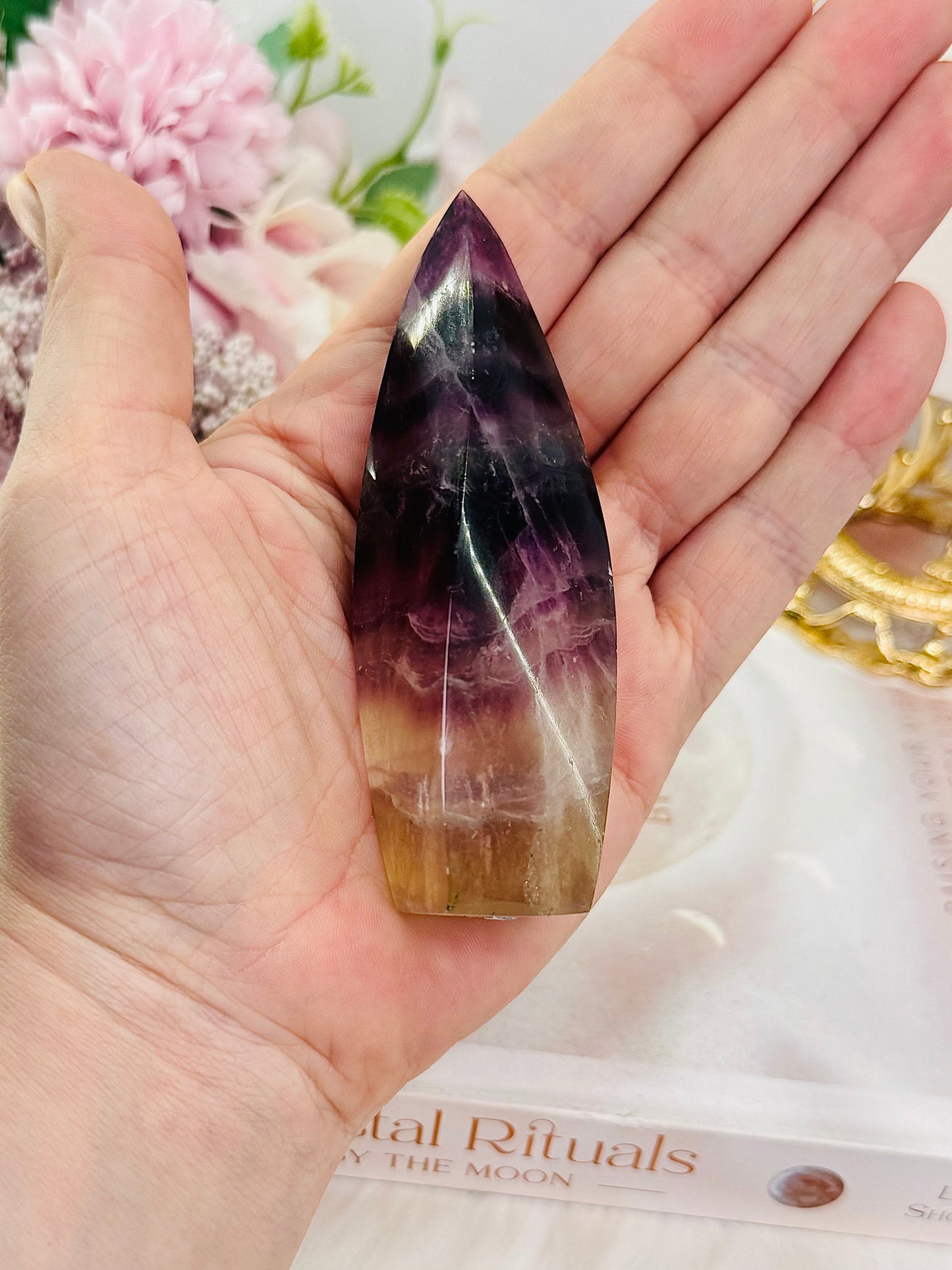 Purple Fluorite Carved Flame 10cm
