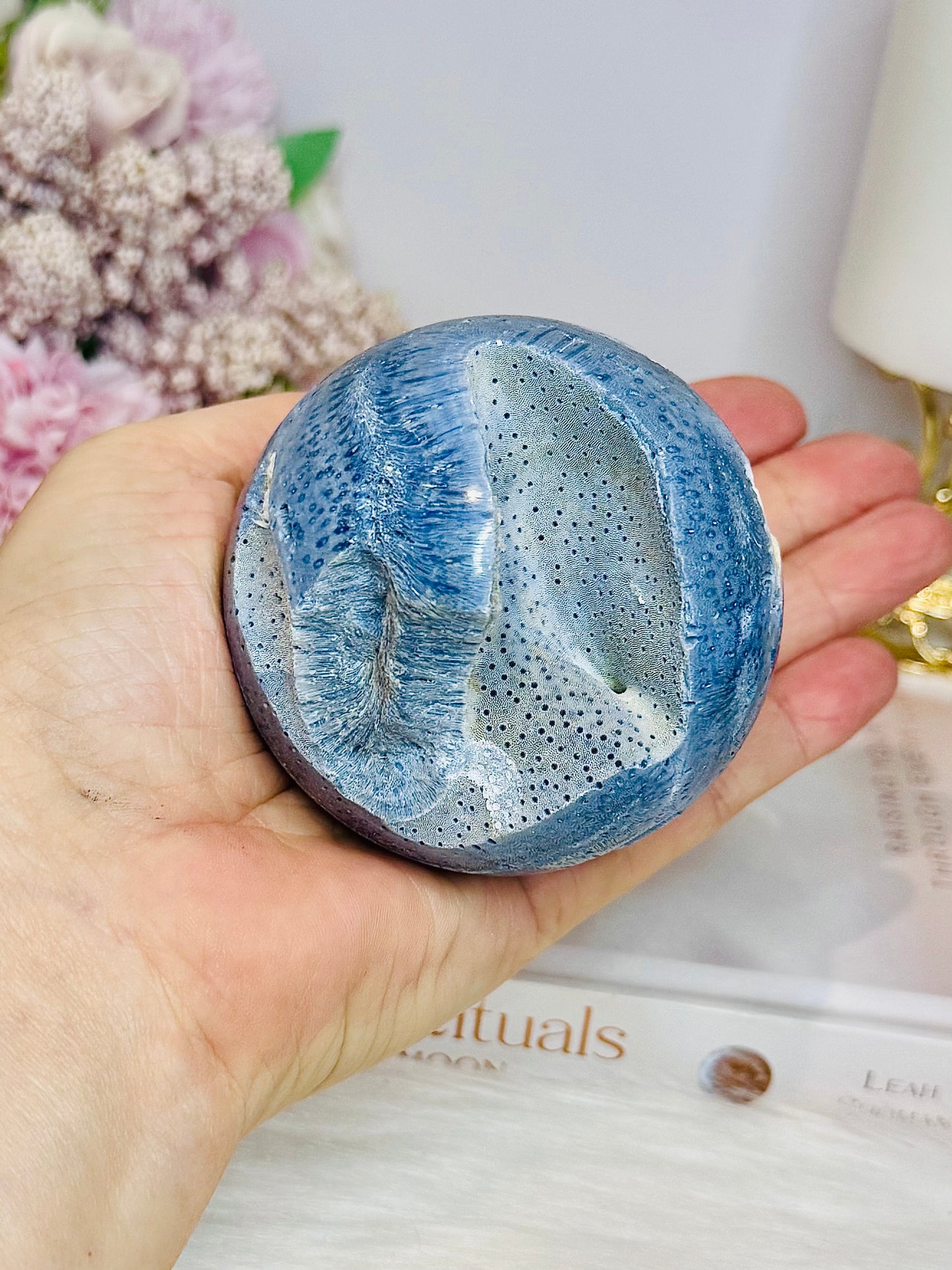 Rare Blue Coral Fossil Sphere on Stand 310g