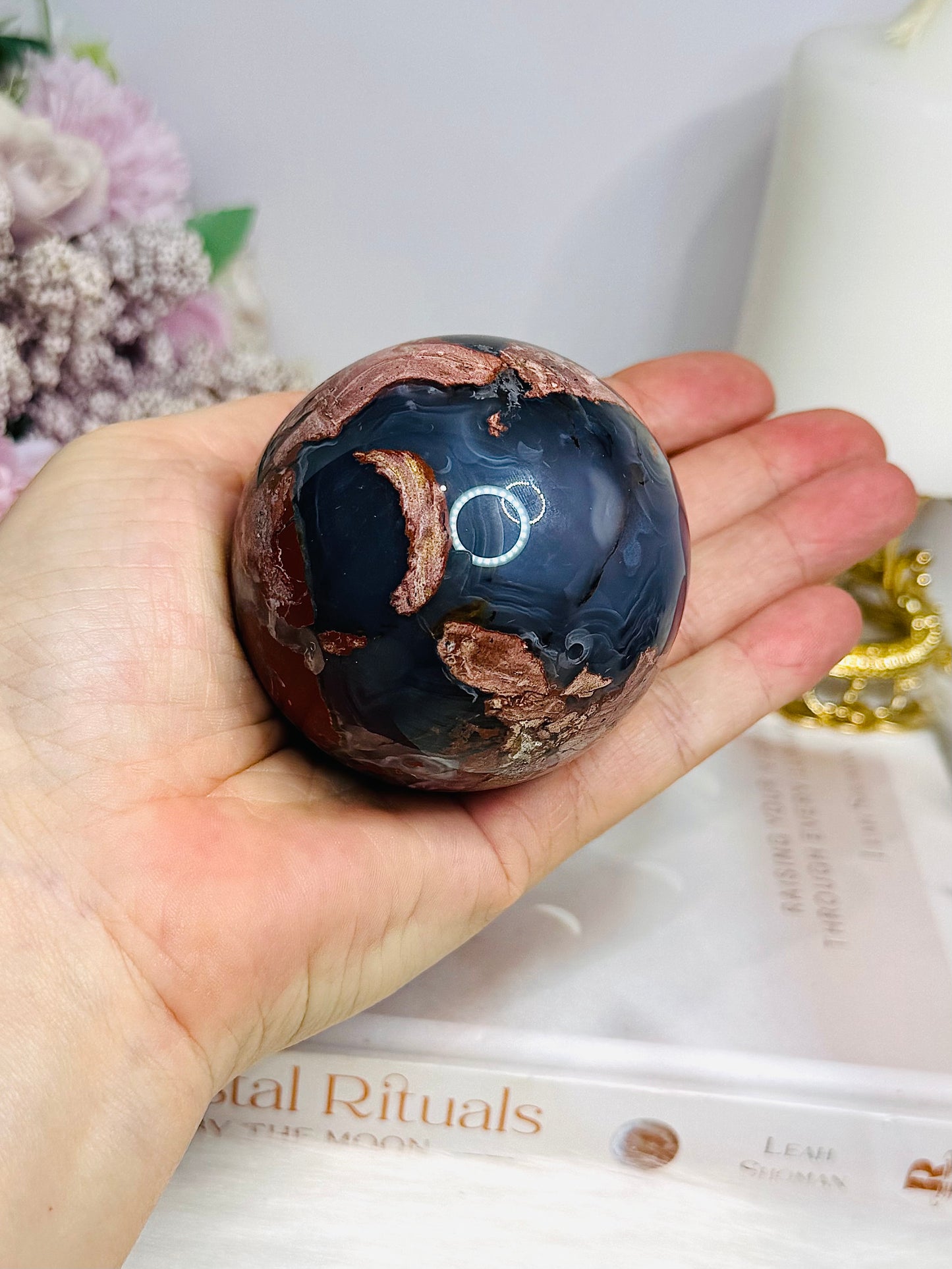 Large Football | Volcano Agate Sphere on Stand 336g