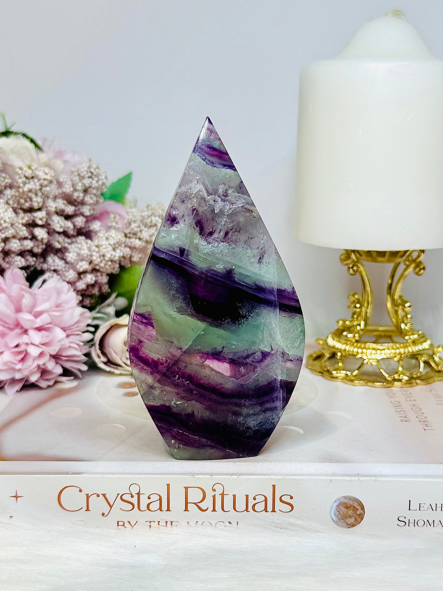 High Grade Large Fluorite Flame with Rainbows 11cm