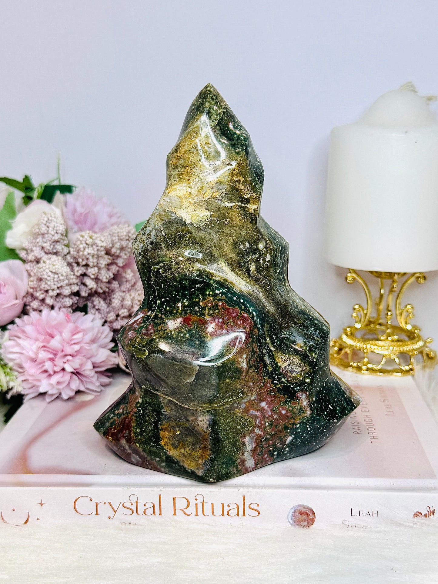 Huge Ocean Jasper Carved Flame | Freeform 17cm 1.14KG