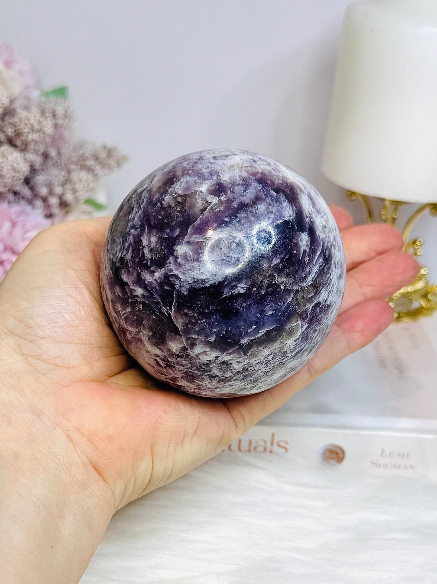 Large Pegmatite | Unicorn Stone (Lepidolite, Pink Tourmaline, Smoky Quartz & Cleavelandite) Sphere on Stand 600g