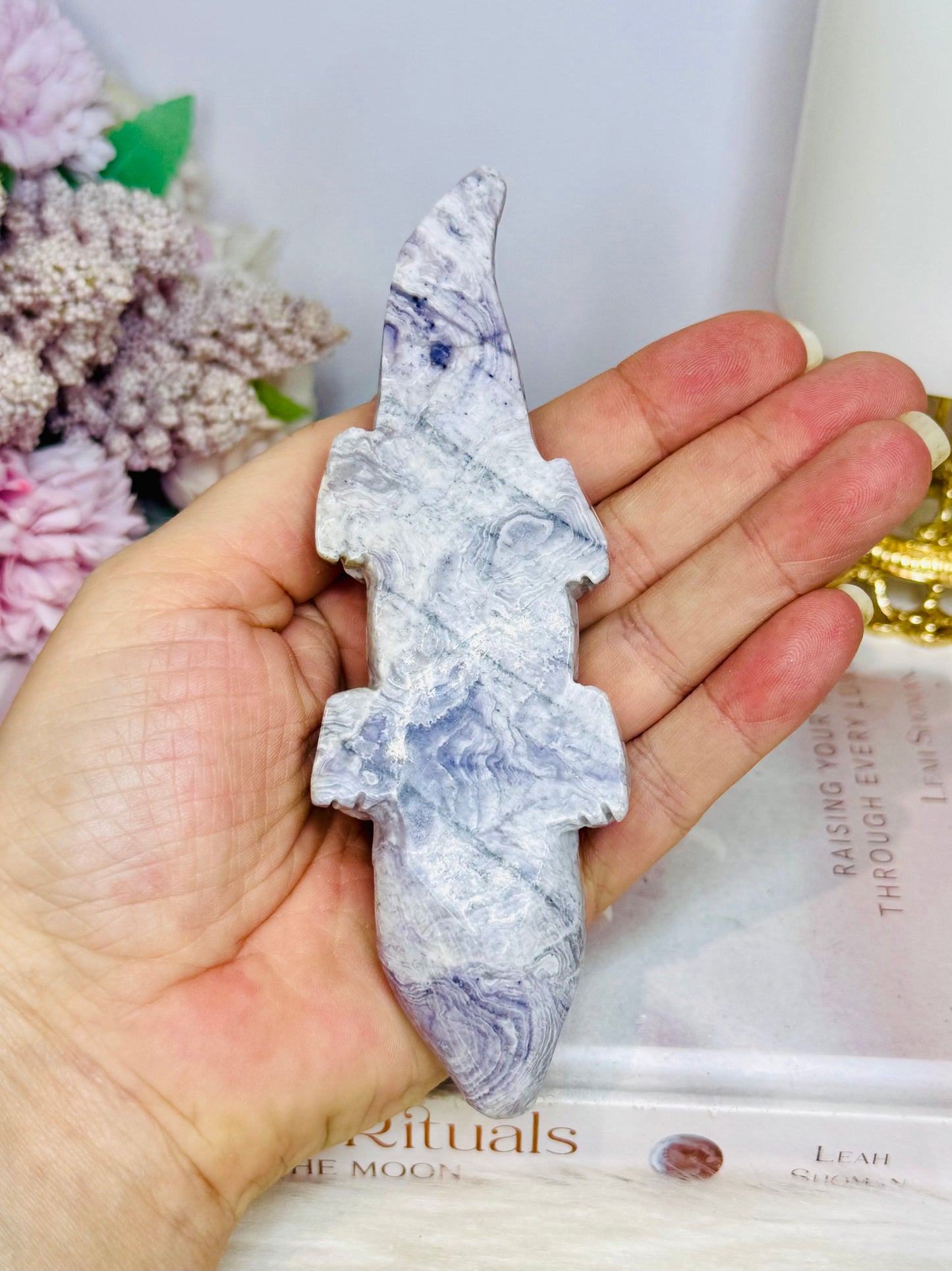 Carved Tiffany Stone Crocodile 14cm