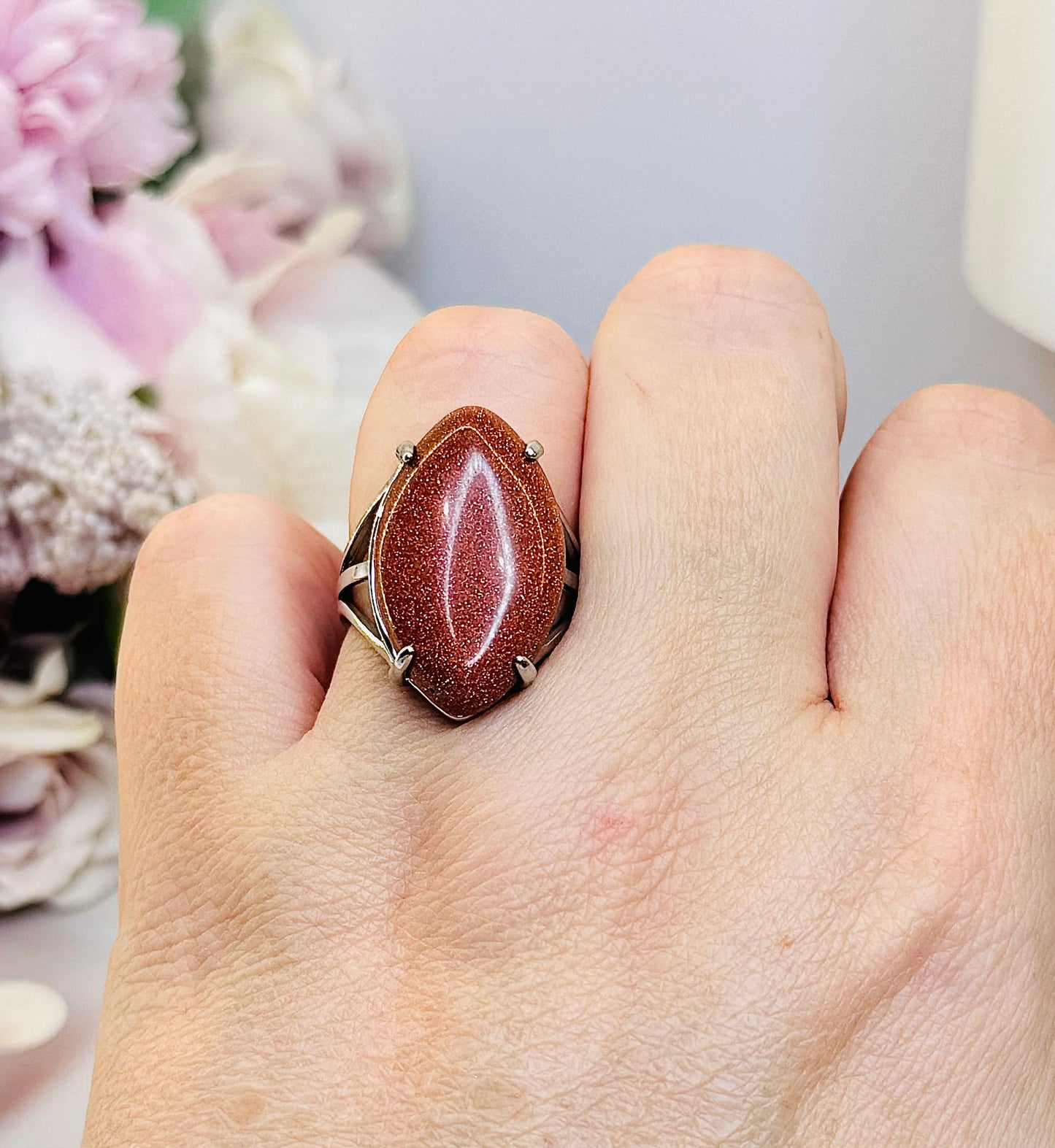 Gold Sandstone Adjustable Ring In Gift Bag