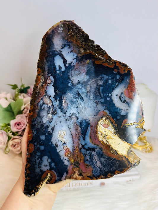 Large 24cm 438g Natural Agate Slab On Stand