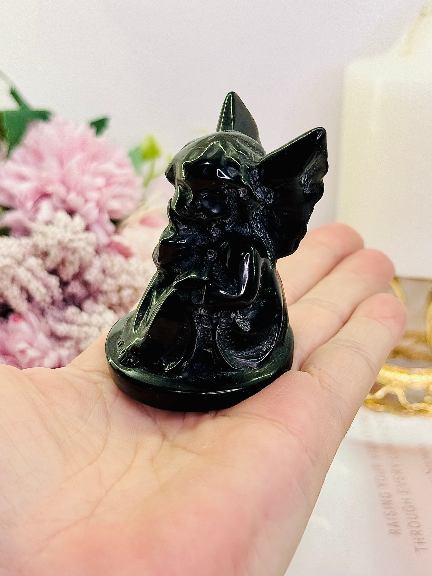 For Protection ~ The Cutest Black Obsidian Carved Cherub / Baby Angel 7cm