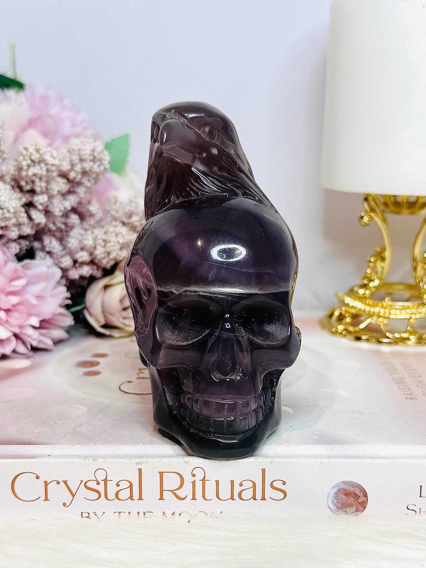 Large Deep Purple Skull with Eagle Carving 10cm 587g