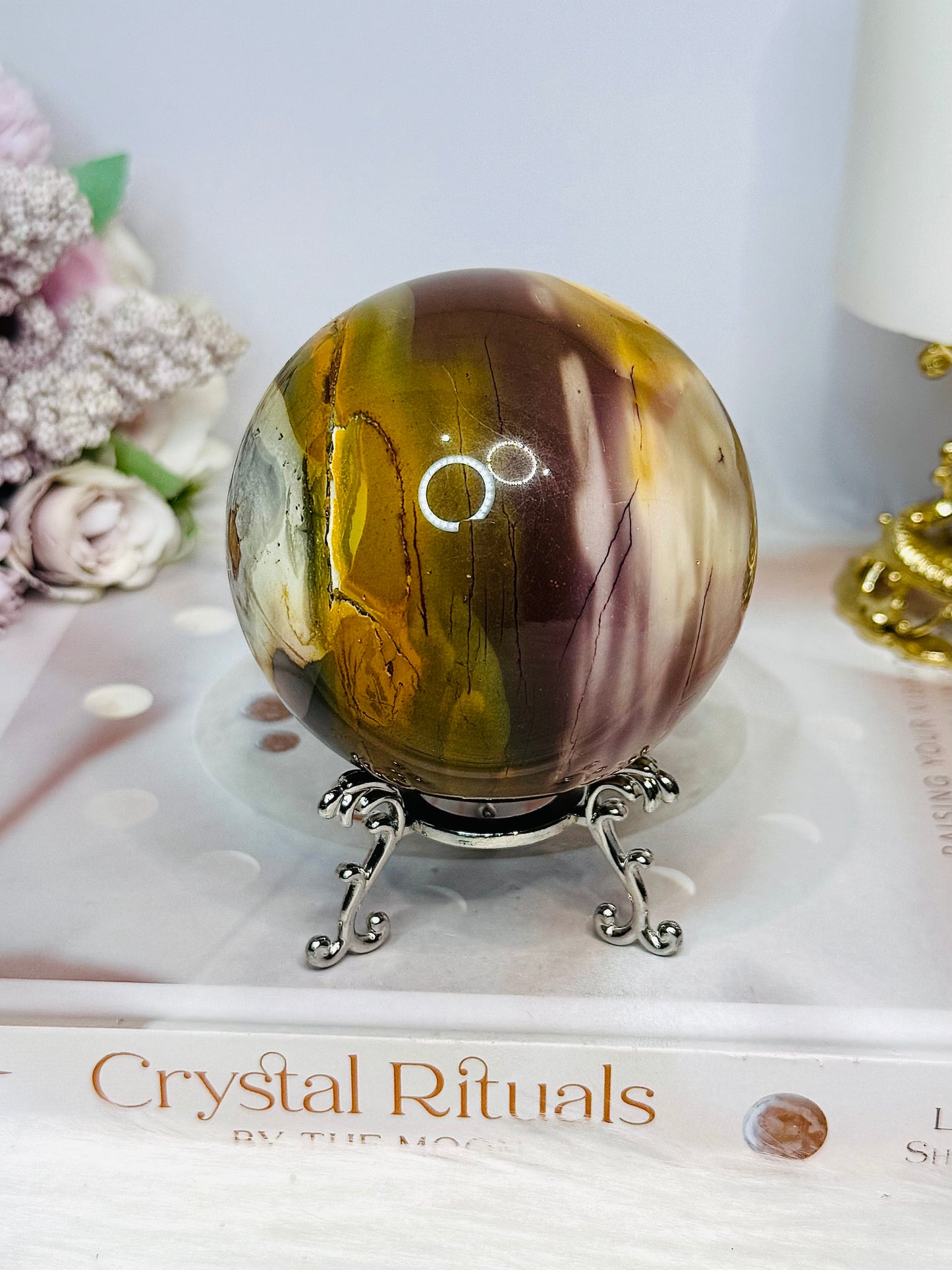 Large Mookaite Jasper Sphere on Stand 520g
