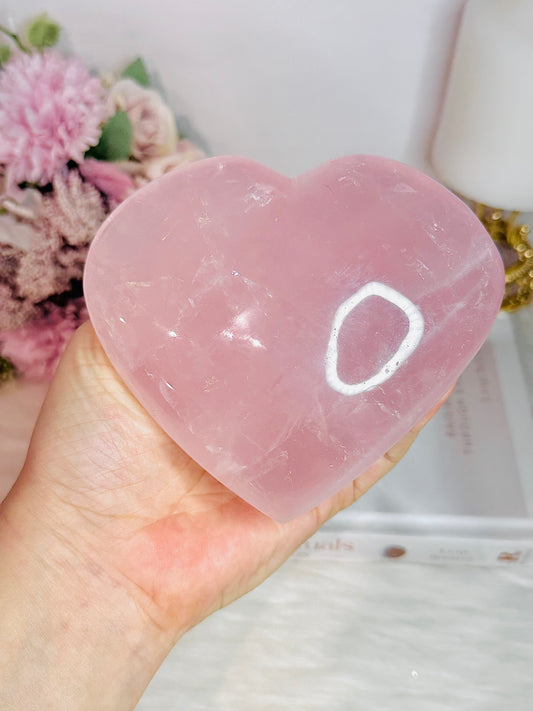 Large Rose Quartz Carved Puffy Heart 11cm