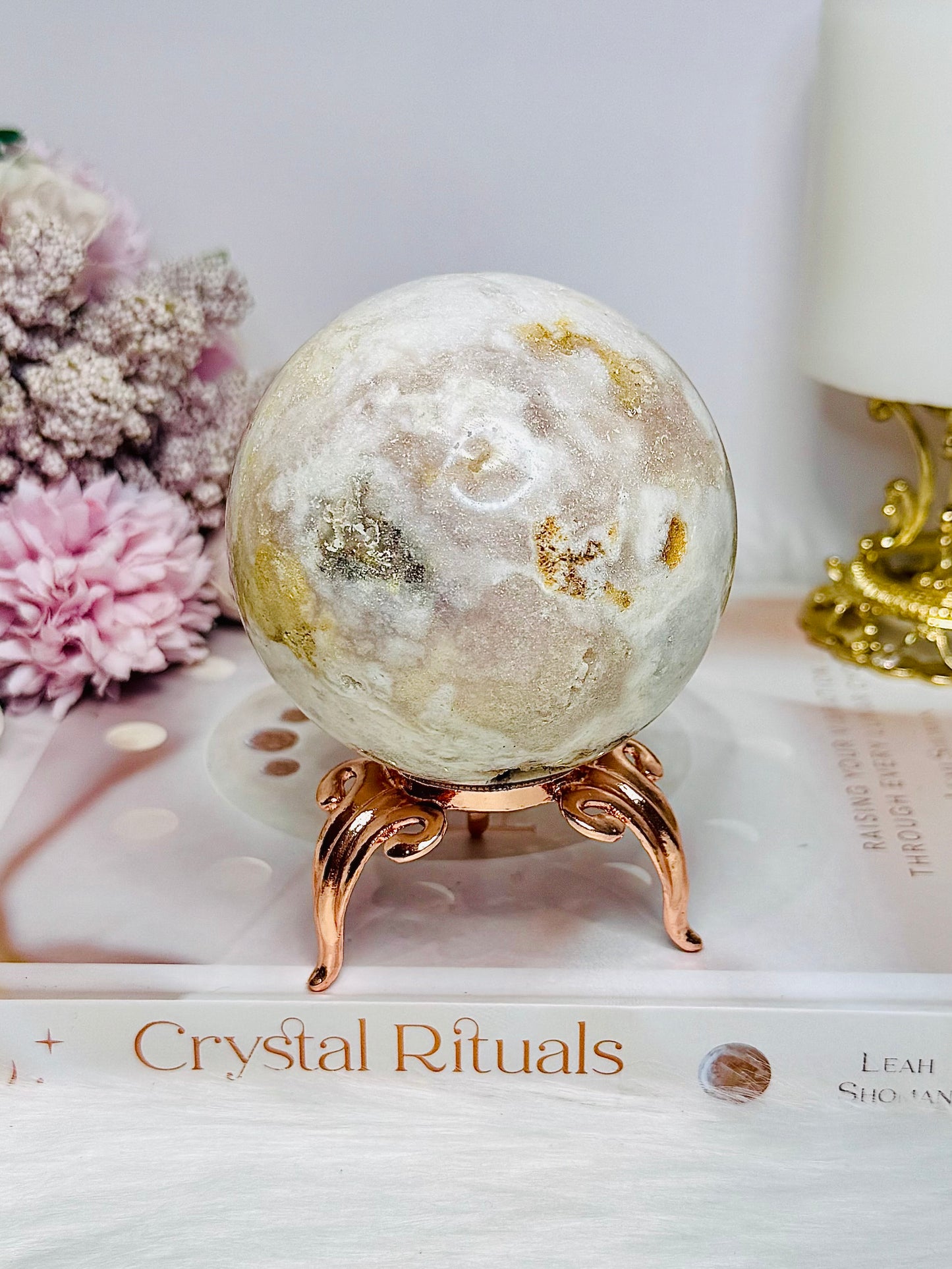 Large Druzy Pink Amethyst Sphere on Stand 608g