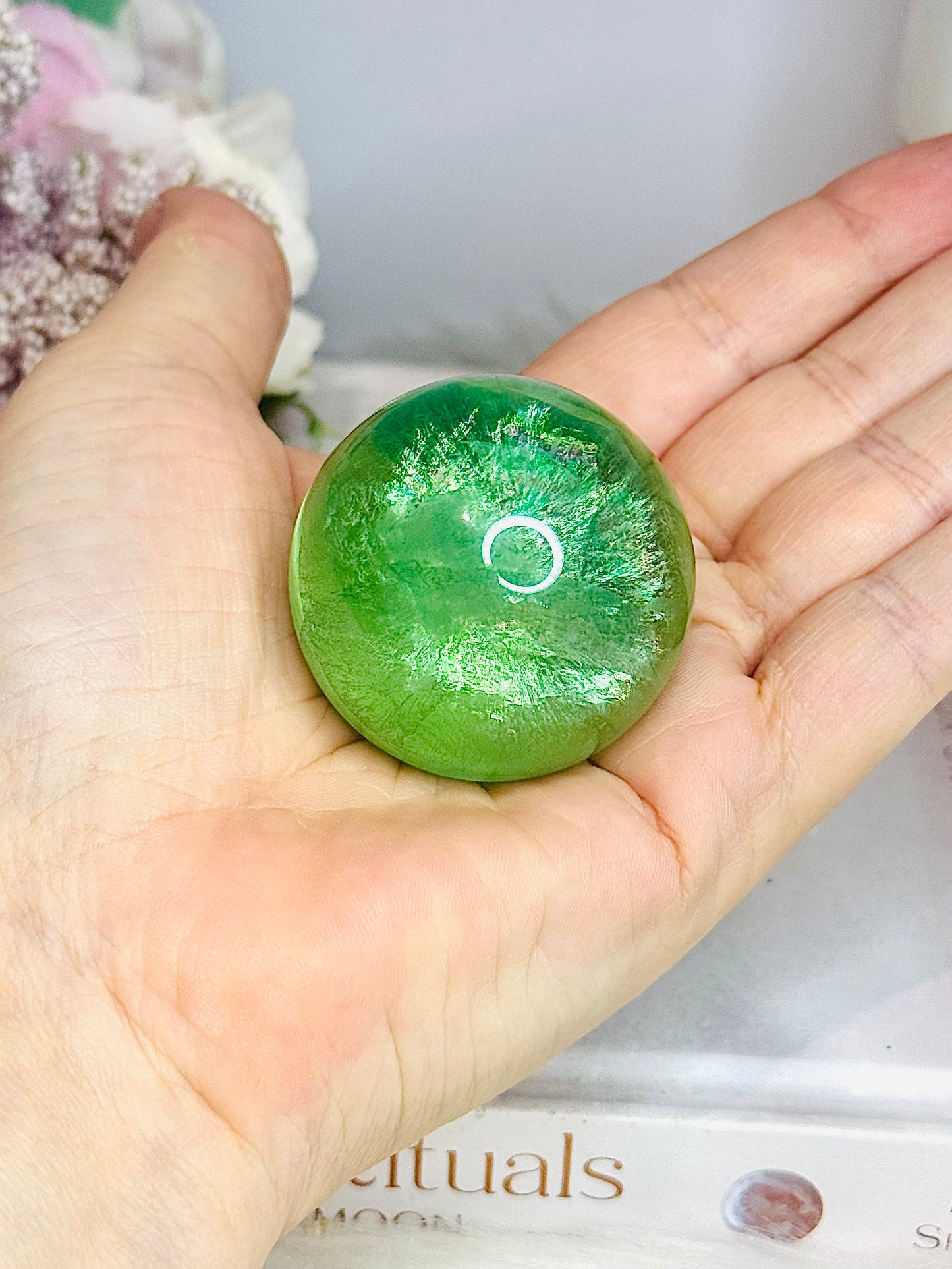 High Grade Green Fluorite Sphere Full of Rainbows On Stand 5cm