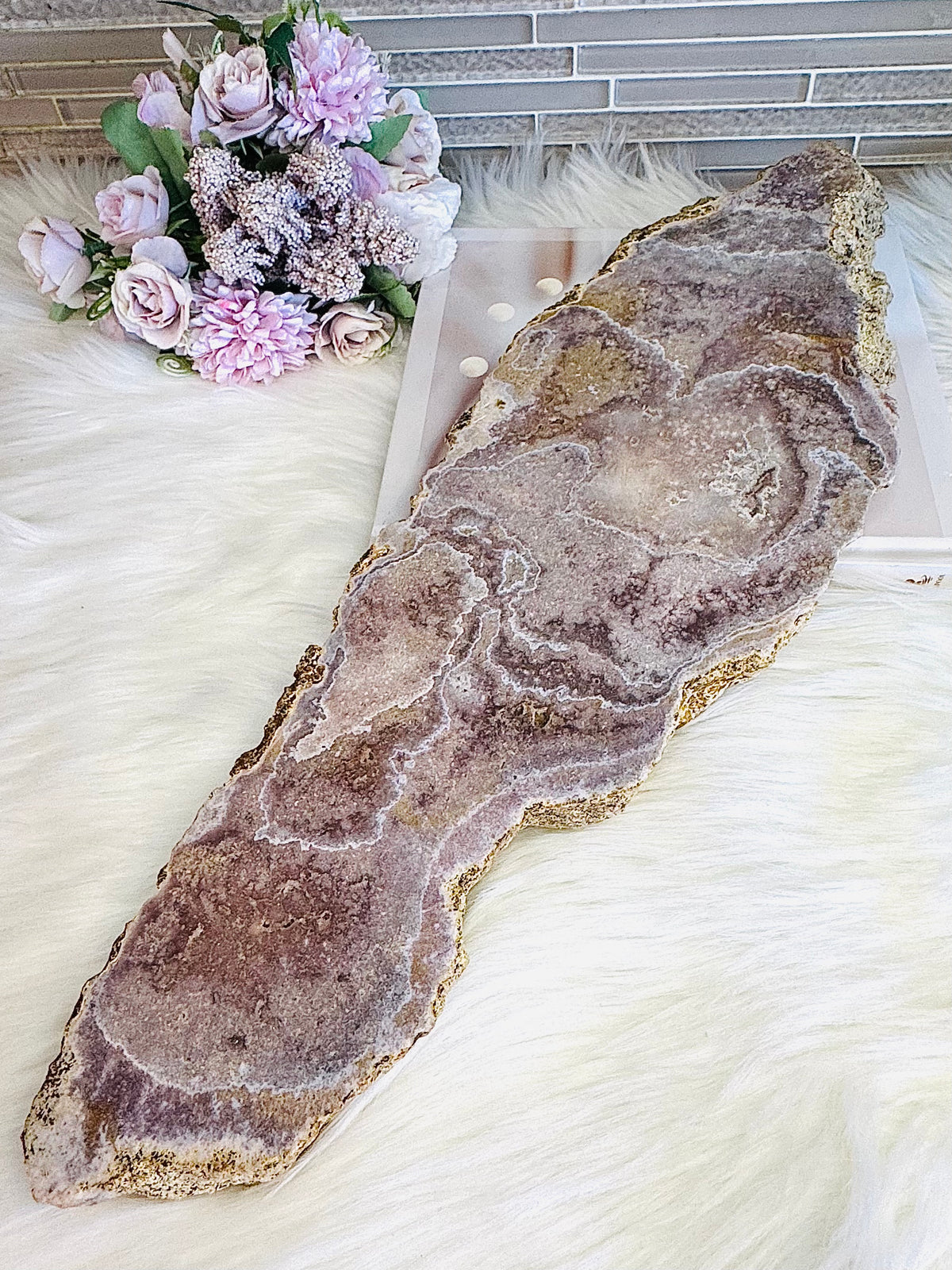Statement Piece ~ Huge Chunky Pink Amethyst Slab on Stand 2.9KG 19cm
