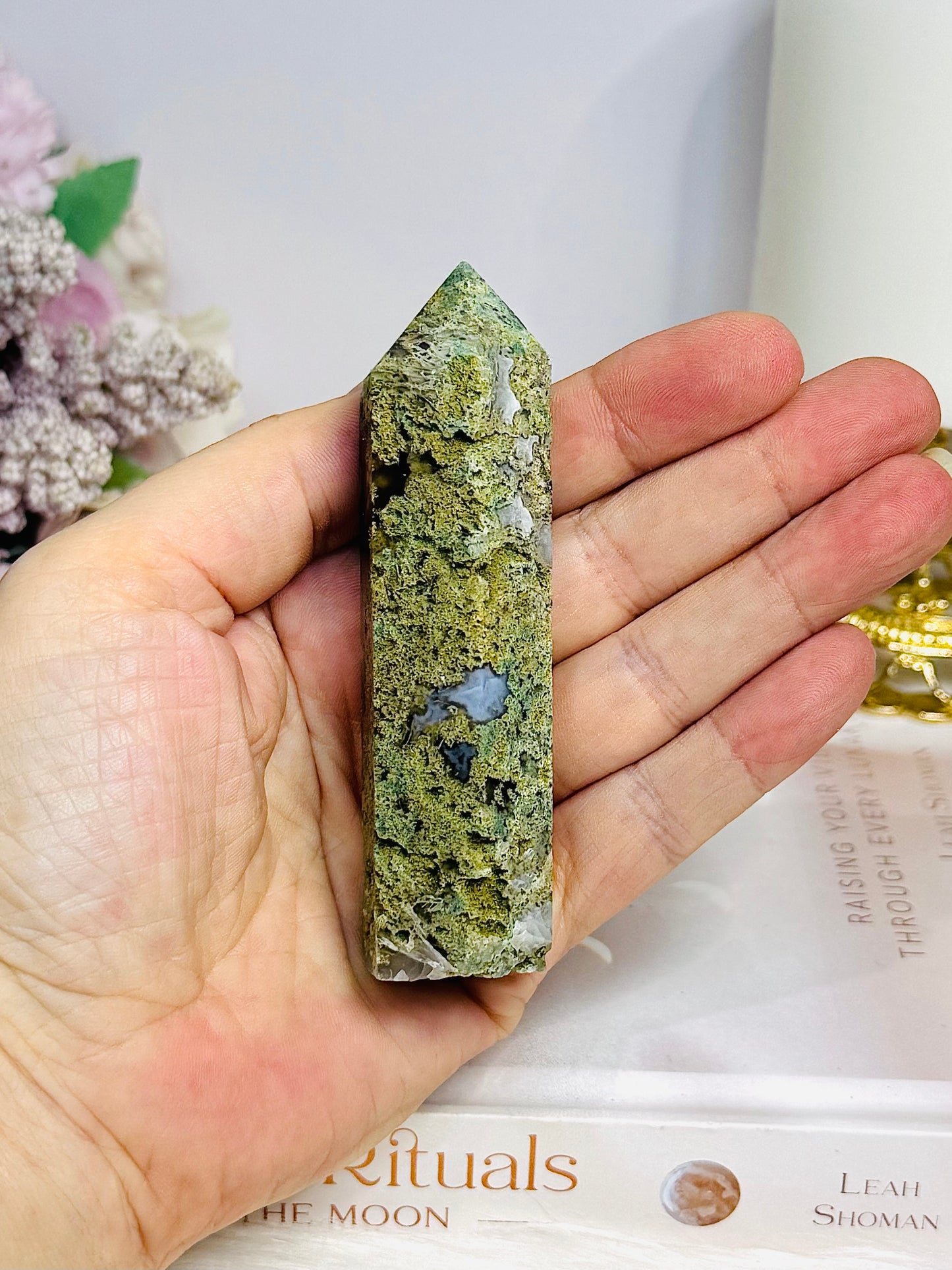 Moss Agate Tower 9cm