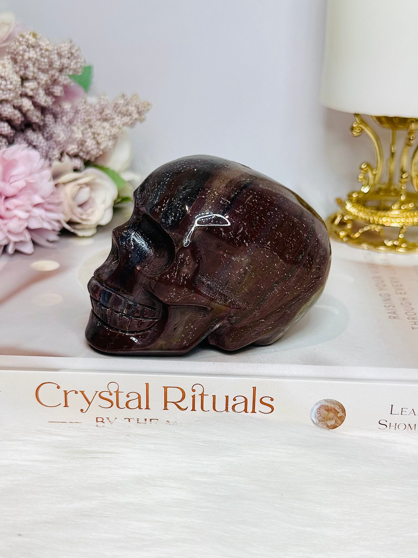 Large Ocean Jasper Carved Skull 8.5cm 428g