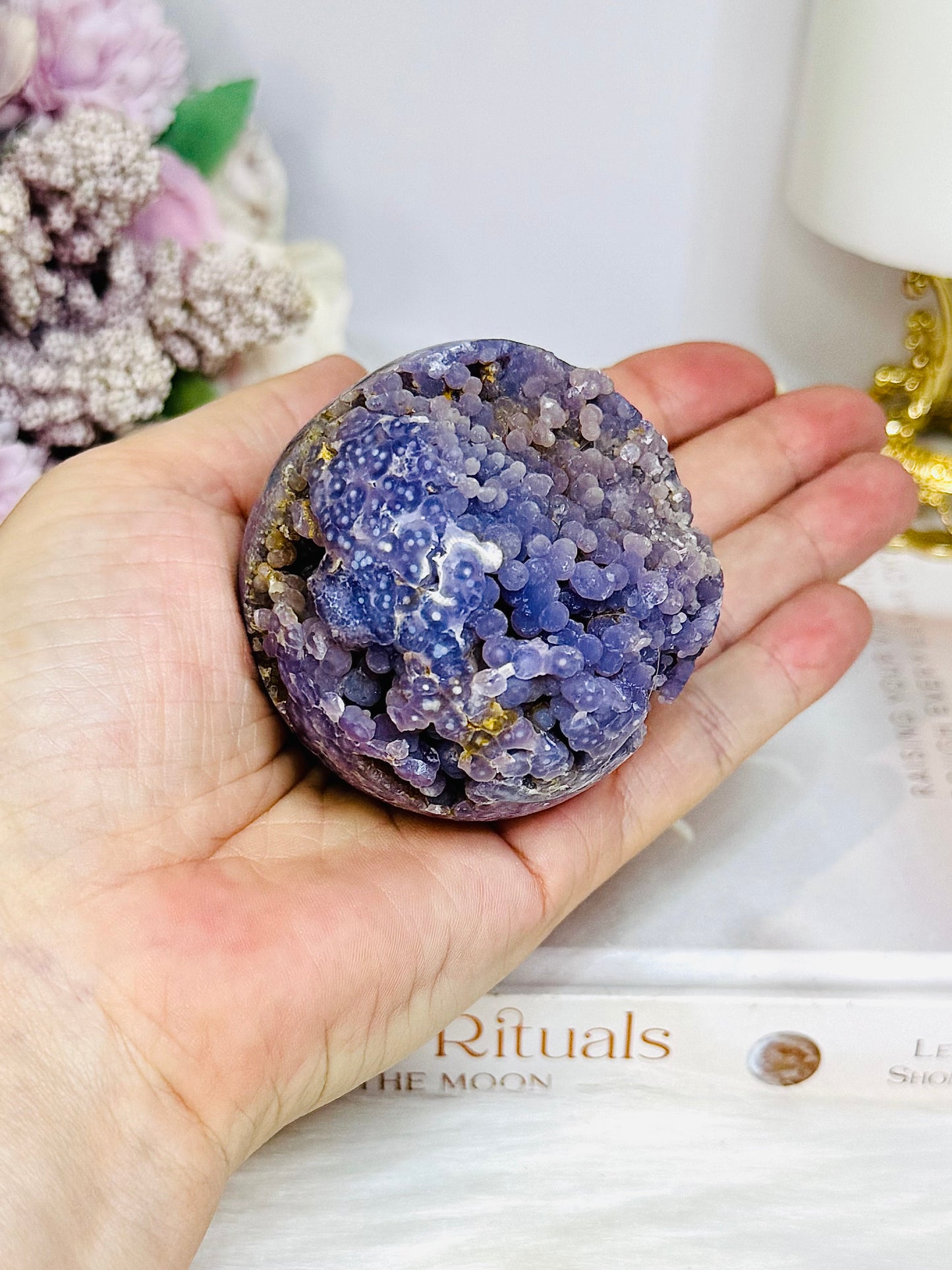 Natural Large Grape Agate | Chalcedony Sphere 247g On Stand