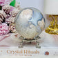 Blue Flower Agate Large Sphere 489g On Stand
