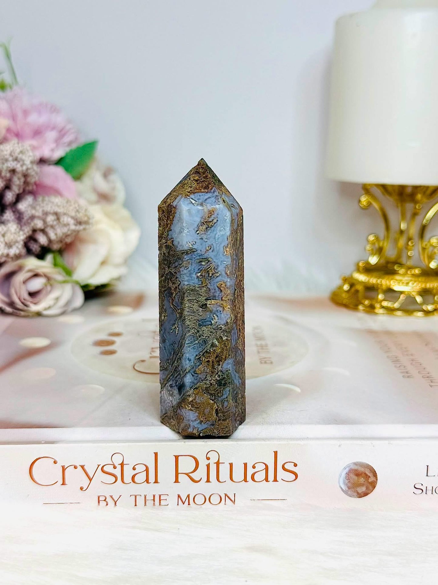 Blue Moss Agate Tower 8cm