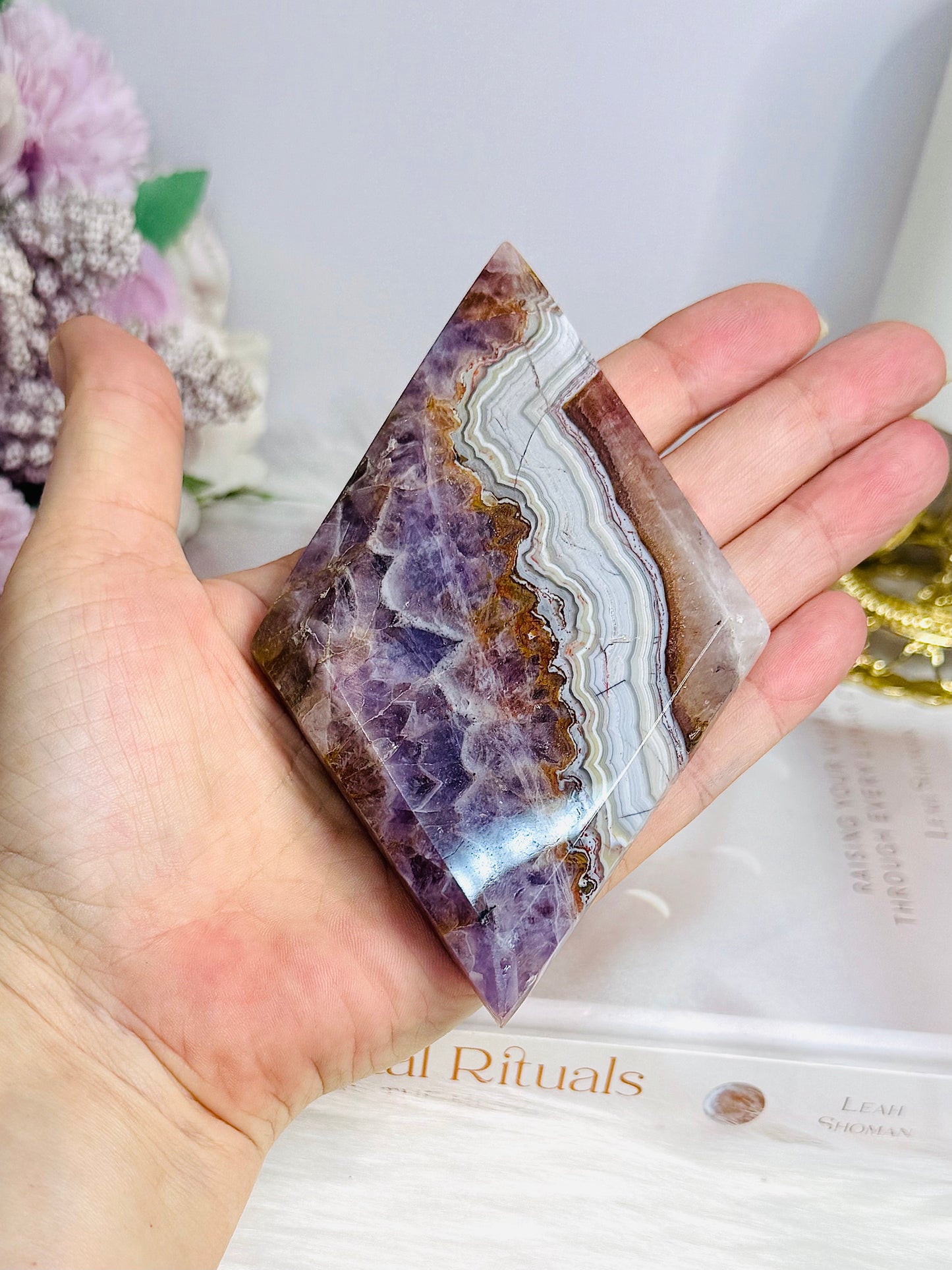 Crazy Lace Amethyst Diamond on Stand 12cm