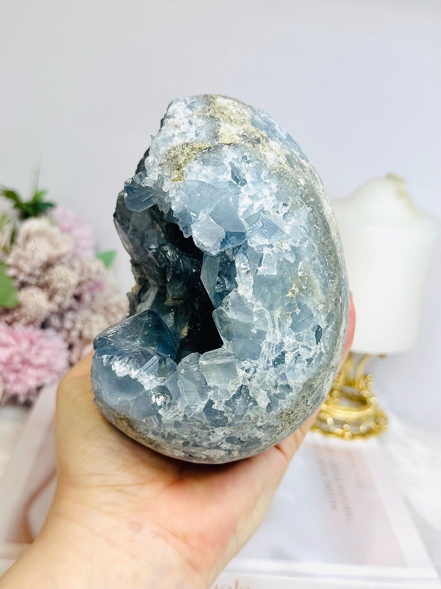 Huge Deep Blue Celestite Cluster Egg On Stand 1.8KG