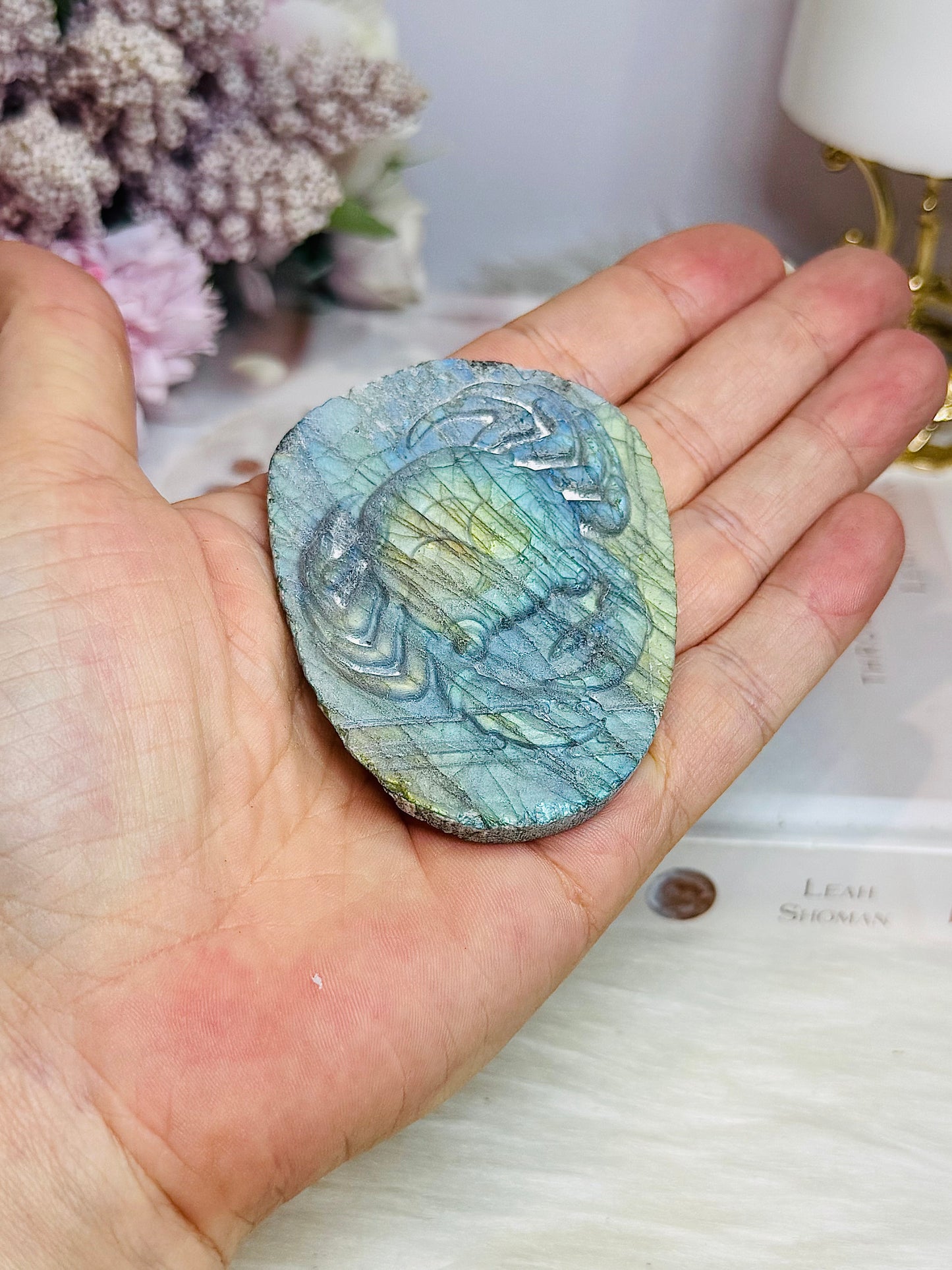 Labradorite Crab Carving 7cm (slab not polished)