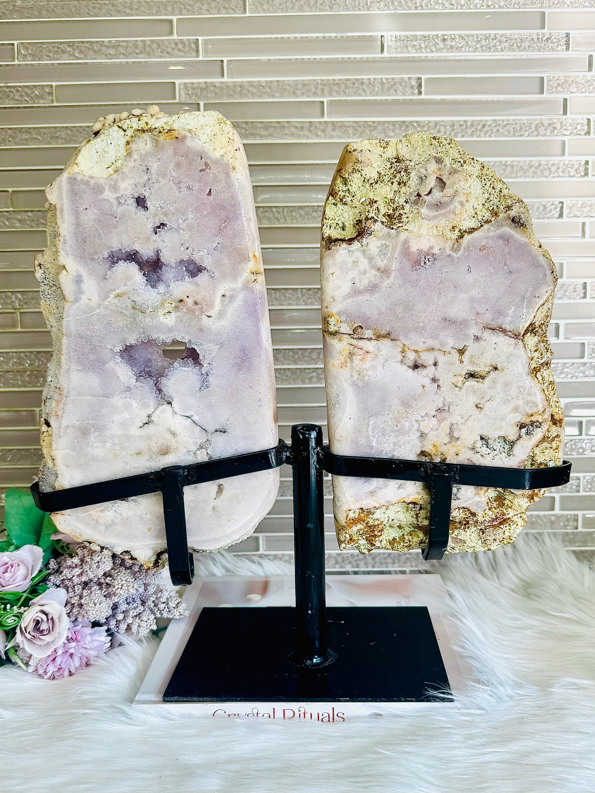 Statement Piece ~ Huge Pink Amethyst Druzy Chunky Butterfly Wings On Stand 33cm x 34cm 4.2KG
