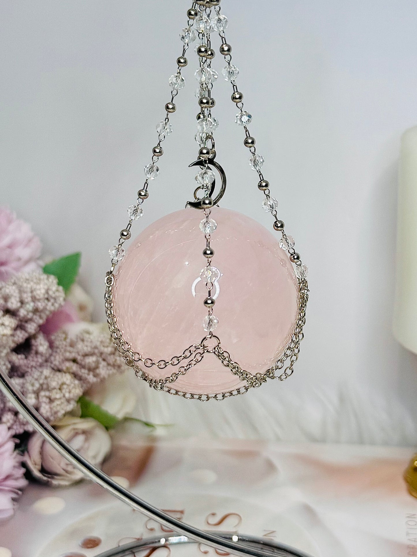 Silver Stand with Rose Quartz Sphere 23cm