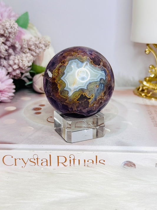 Amethyst X Agate Sphere on Stand  265g