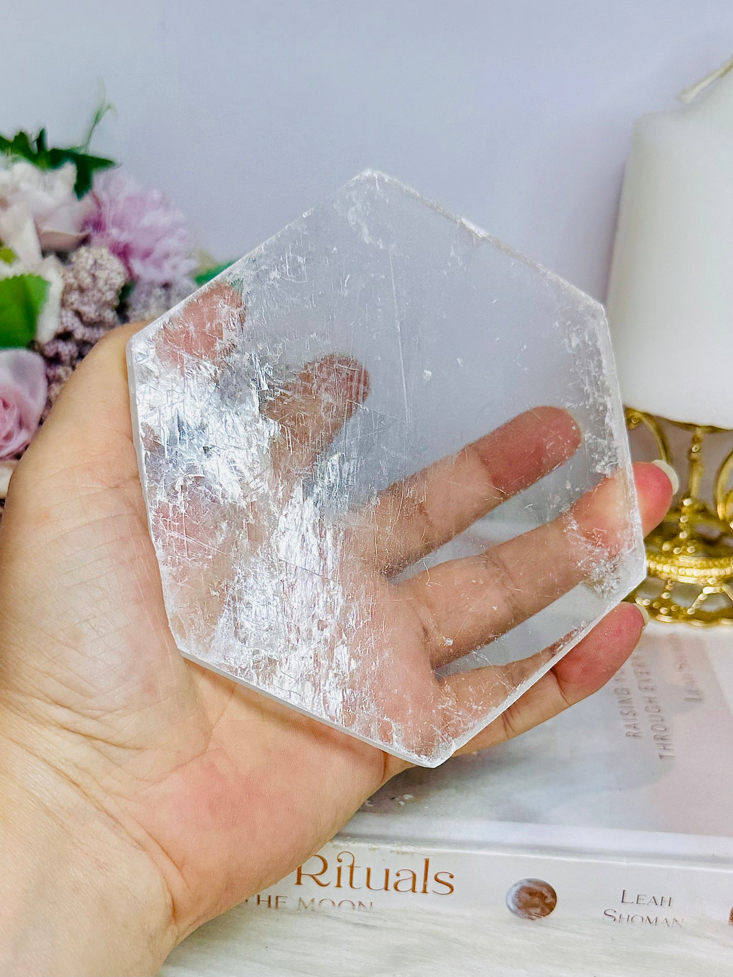 Natural Selenite Hexagon Charging Slab 12cm