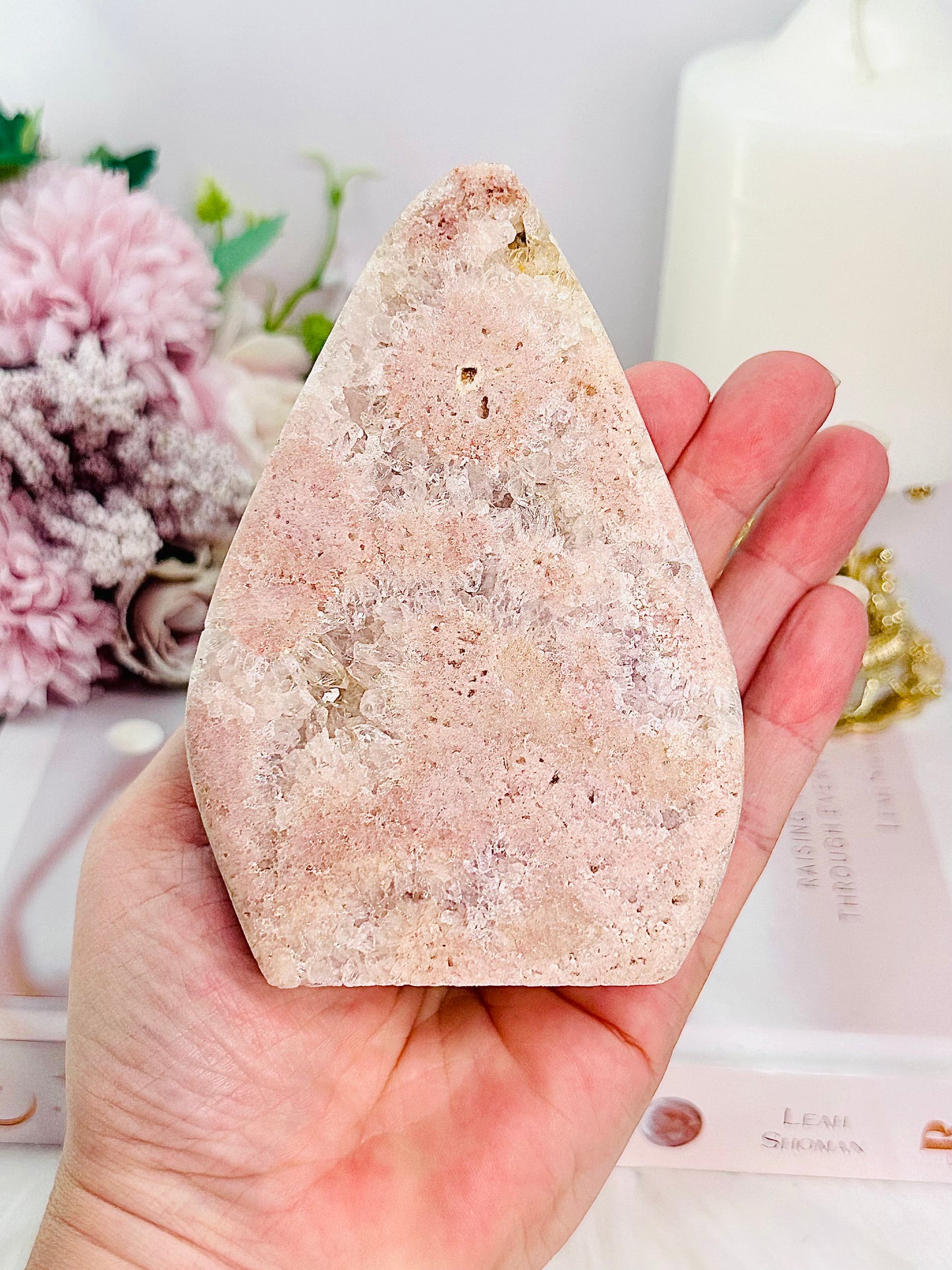 Simply Stunning Large 439gram Druzy Pink Amethyst Carved Flame | Freeform From Brazil