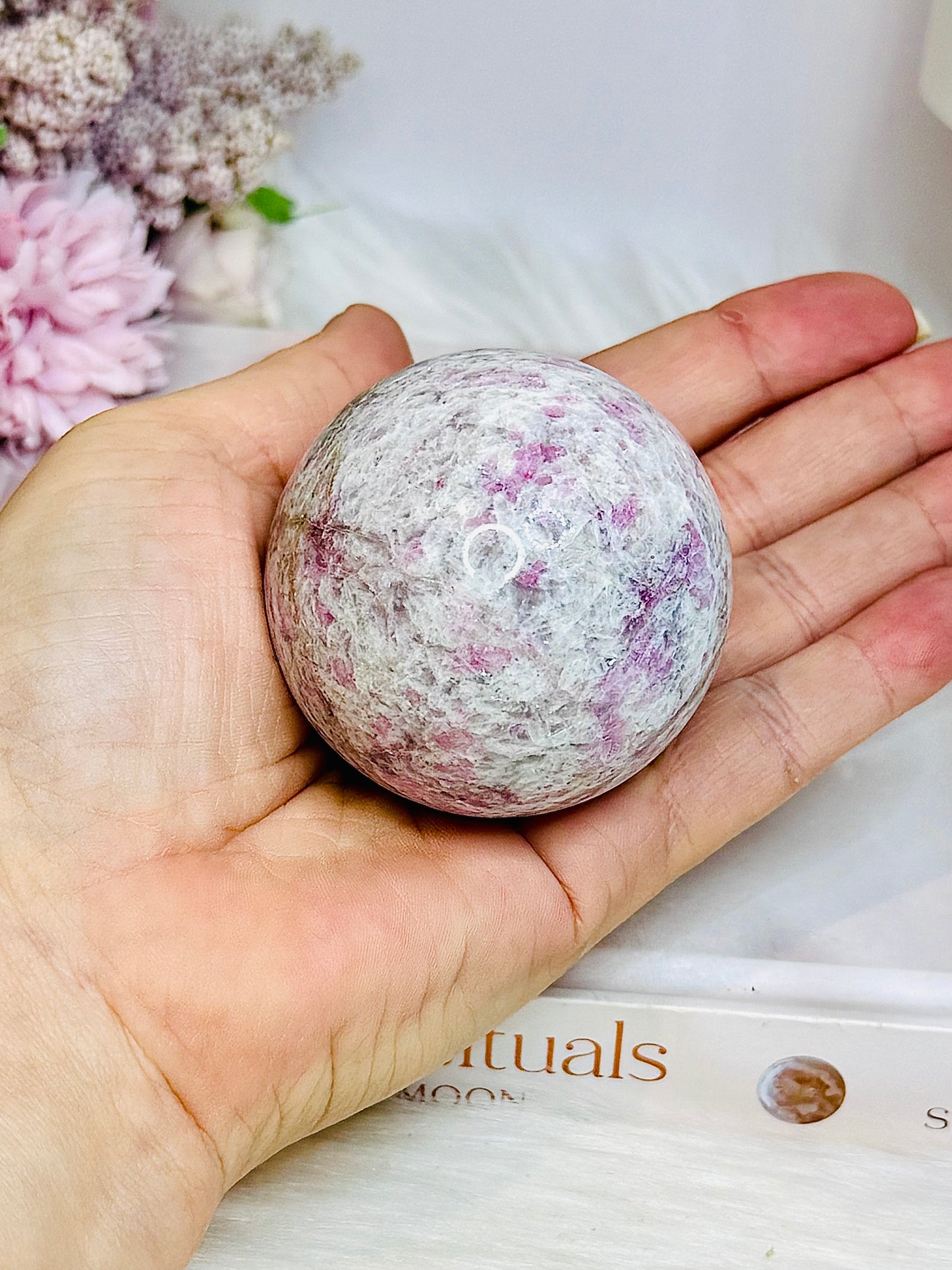 Pink Tourmaline Sphere on Stand 243g