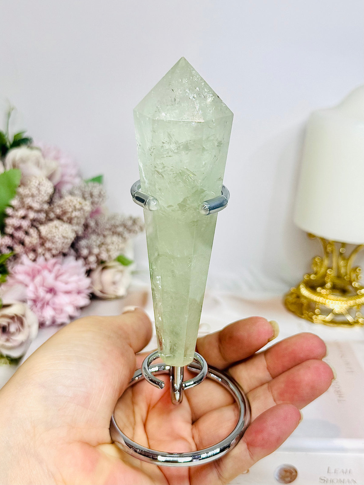 Prasiolite | Green Amethyst Wand Tower on Stand 15cm (inc stand)