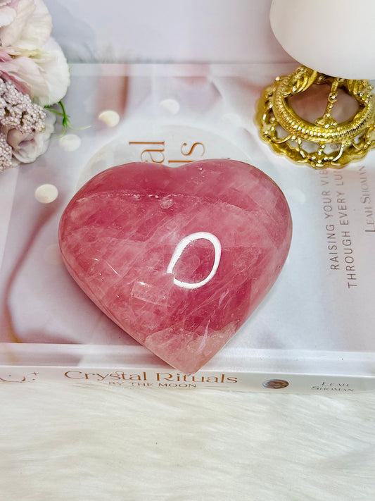 Fabulous Large Chunky High Grade Dark Pink Rose Quartz Carved Heart 698grams 10cm