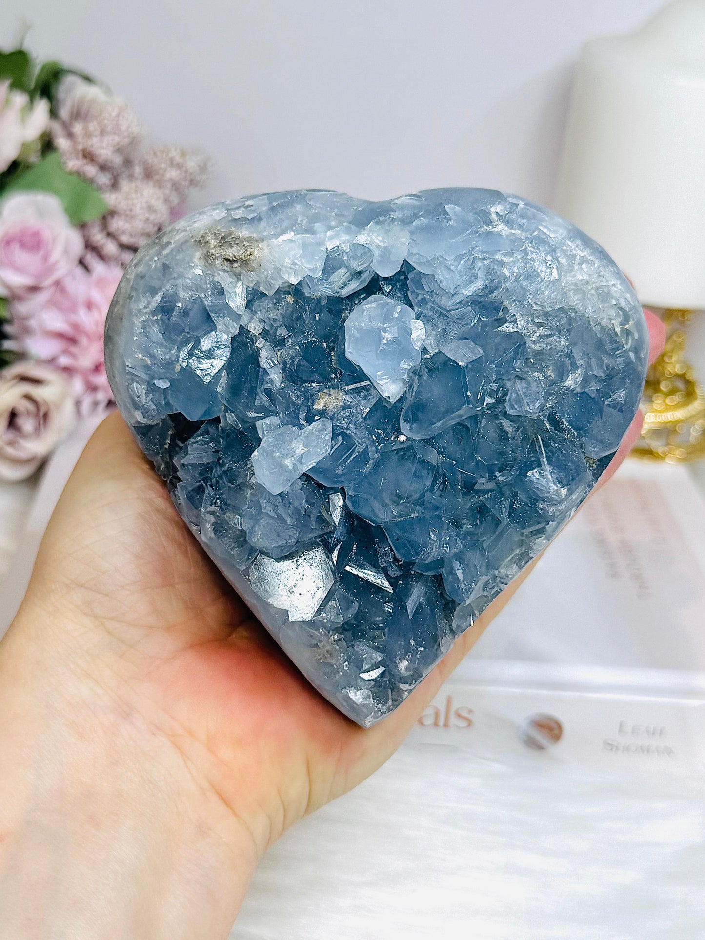 Deep Blue Celestite Cluster Heart 1.5KG 10.5cm