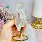 Clear Quartz Double Terminated Point Tower on Gold Stand 13cm
