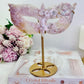 Classy & Fabulous ~ Exquisite Large 19cm (On Stand) Stunning Pink Flower Agate Perfectly Carved Mask On Gold Stand