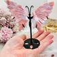 Beautiful 13cm Pink Agate Butterfly Wings On Black Stand