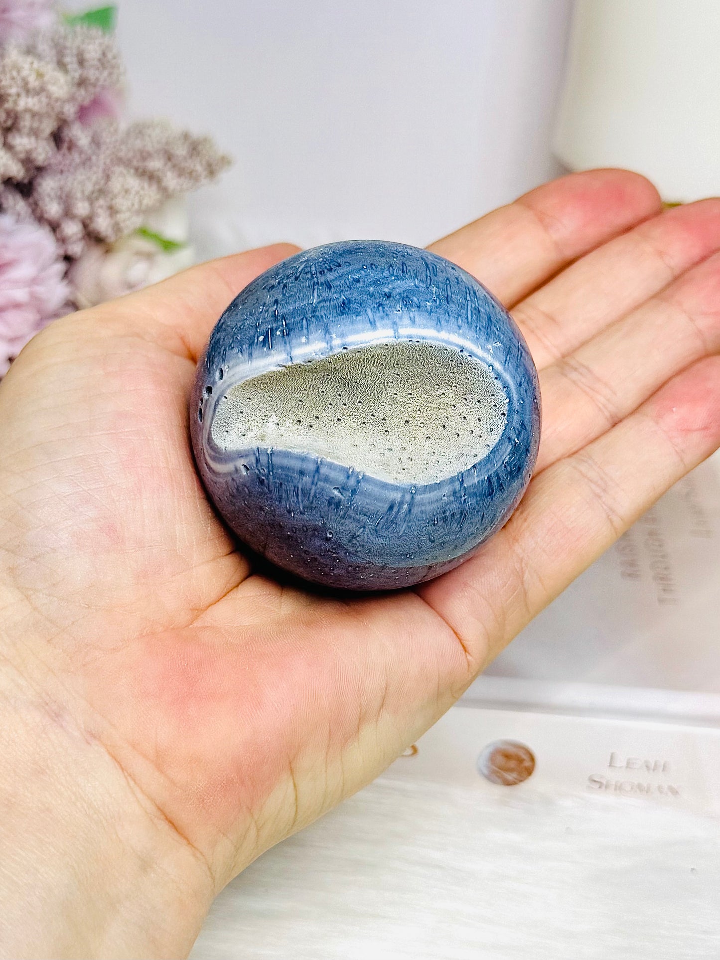 Rare Blue Coral Fossil Sphere on Stand 205g
