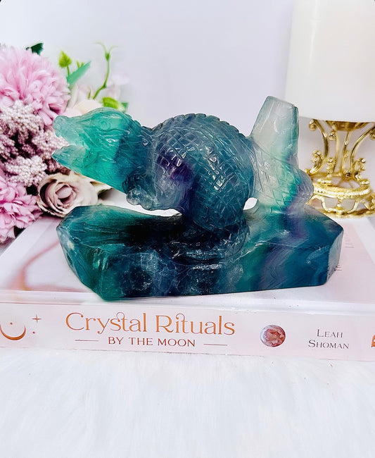 Absolutely Incredible Large 1.05KG Fabulous Fluorite Dinosaur Hand Carving