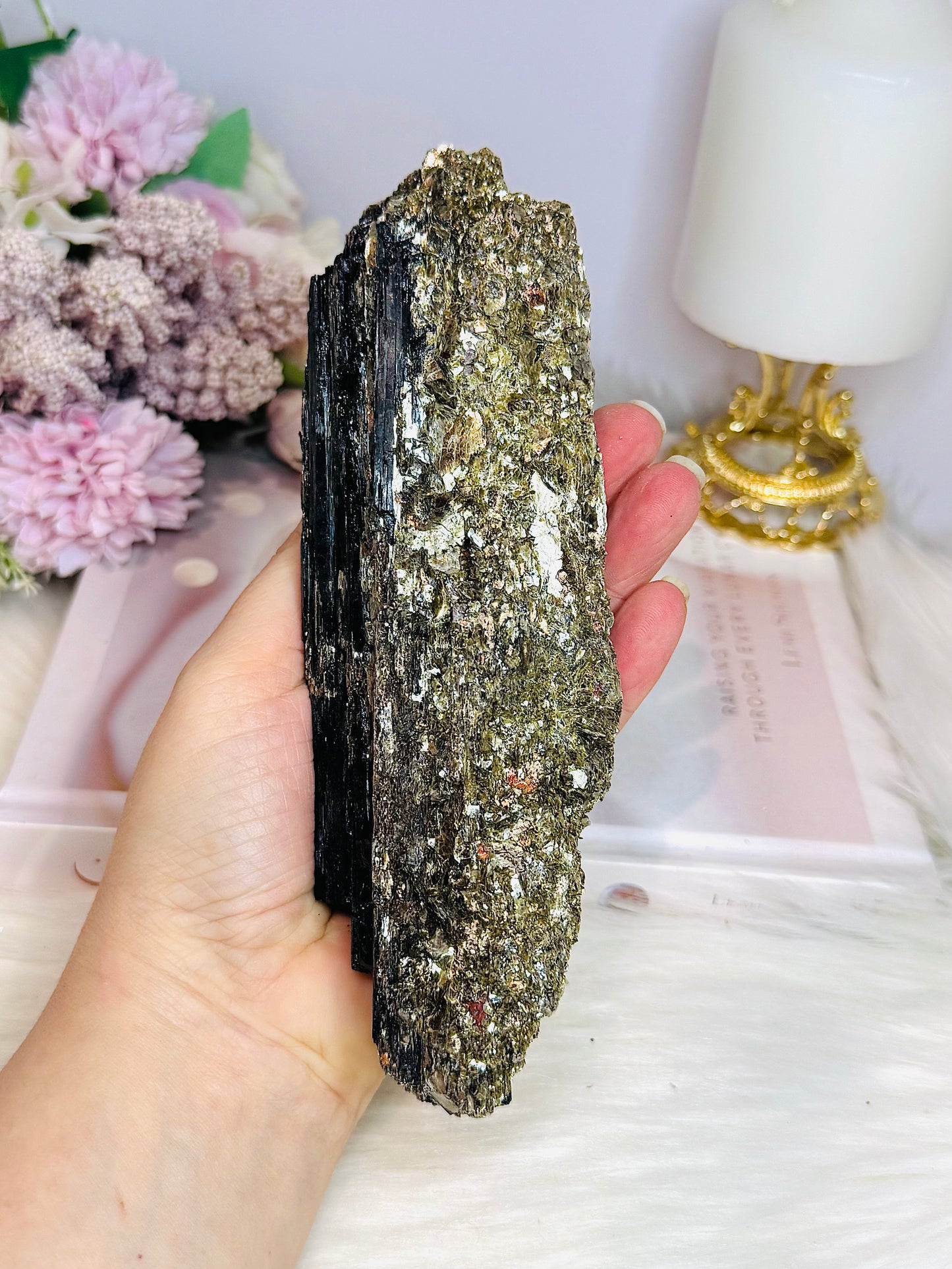 Large Natural Black Tourmaline In Mica Specimen On Stand 18cm 601g