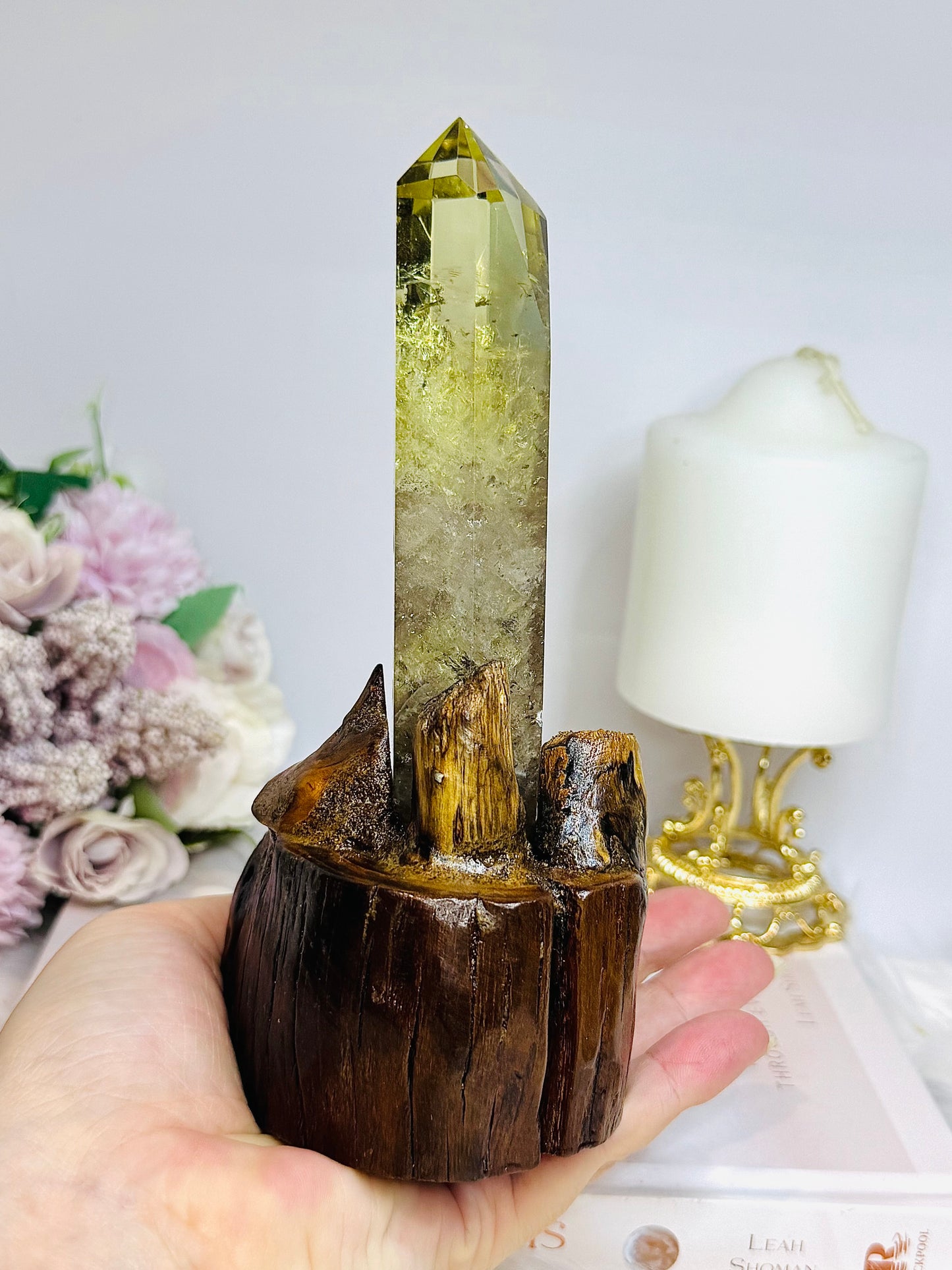 Citrine Tower in Timber Base 17cm
