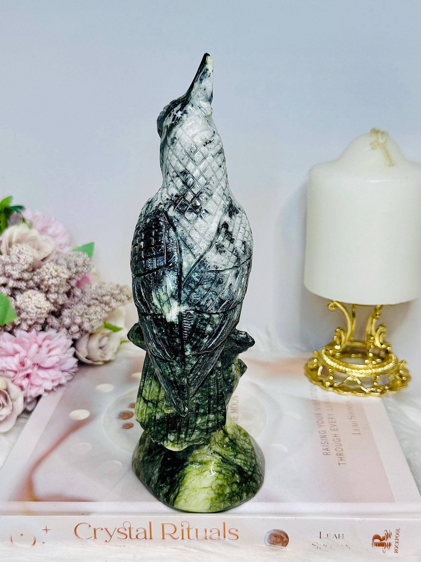 Large Chunky Jade Carved Parrot 20.5cm 770g