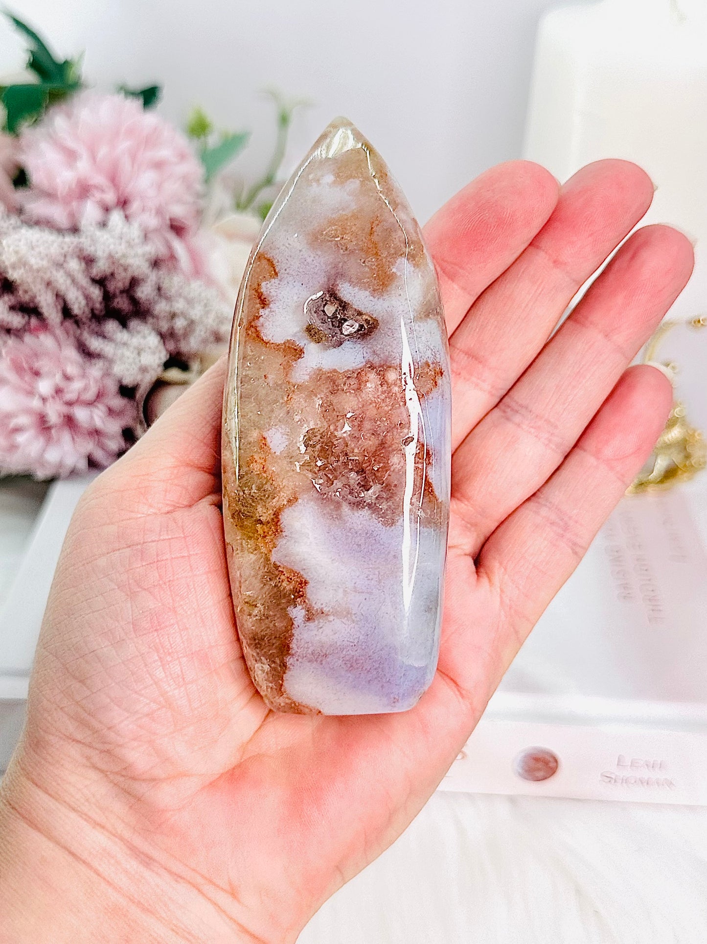 Beautifully Carved Flower Agate Druzy Flame | Freeform 11.5cm 229grams From Madagascar