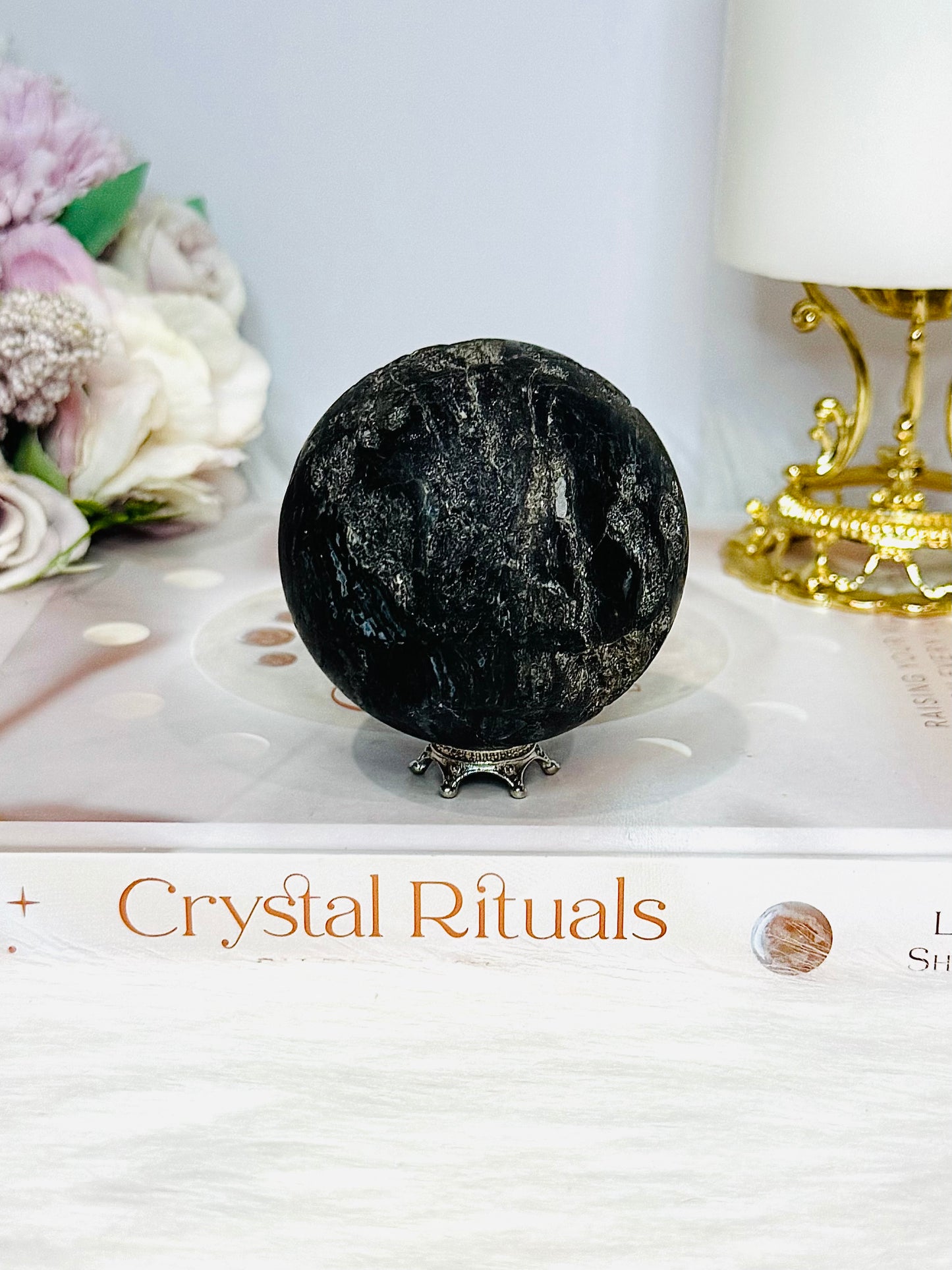 Natural Black Sphalerite Sphere on Stand 377g