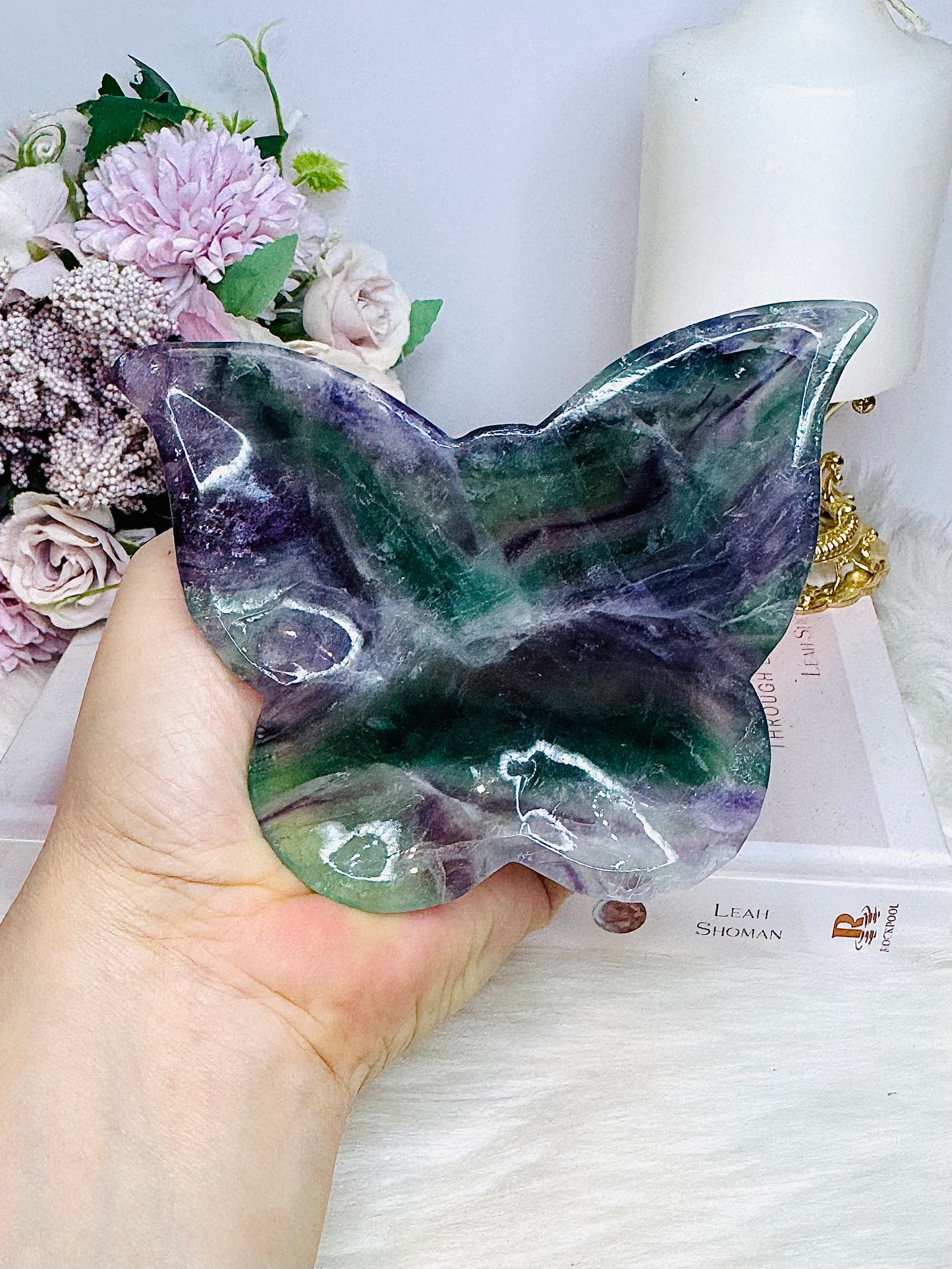 Fluorite Carved Butterfly Bowl 20cm