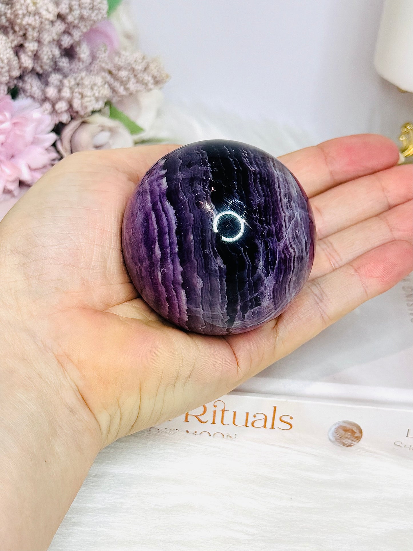 High Grade Purple Fluorite Sphere On Stand 340g