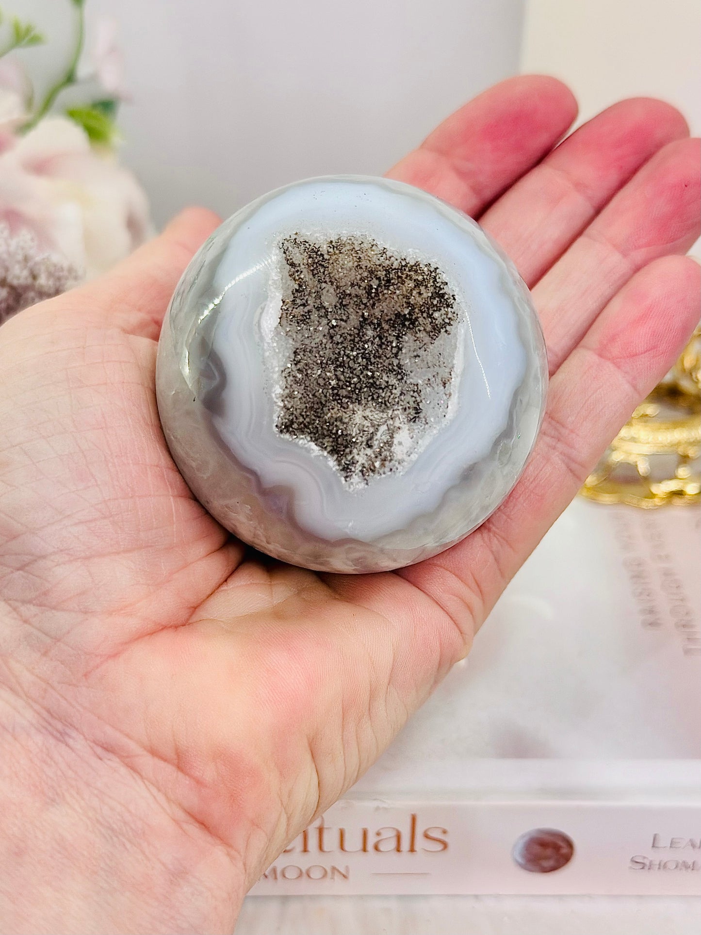 Stunning High Grade Druzy Agate Sphere on Stand 272grams