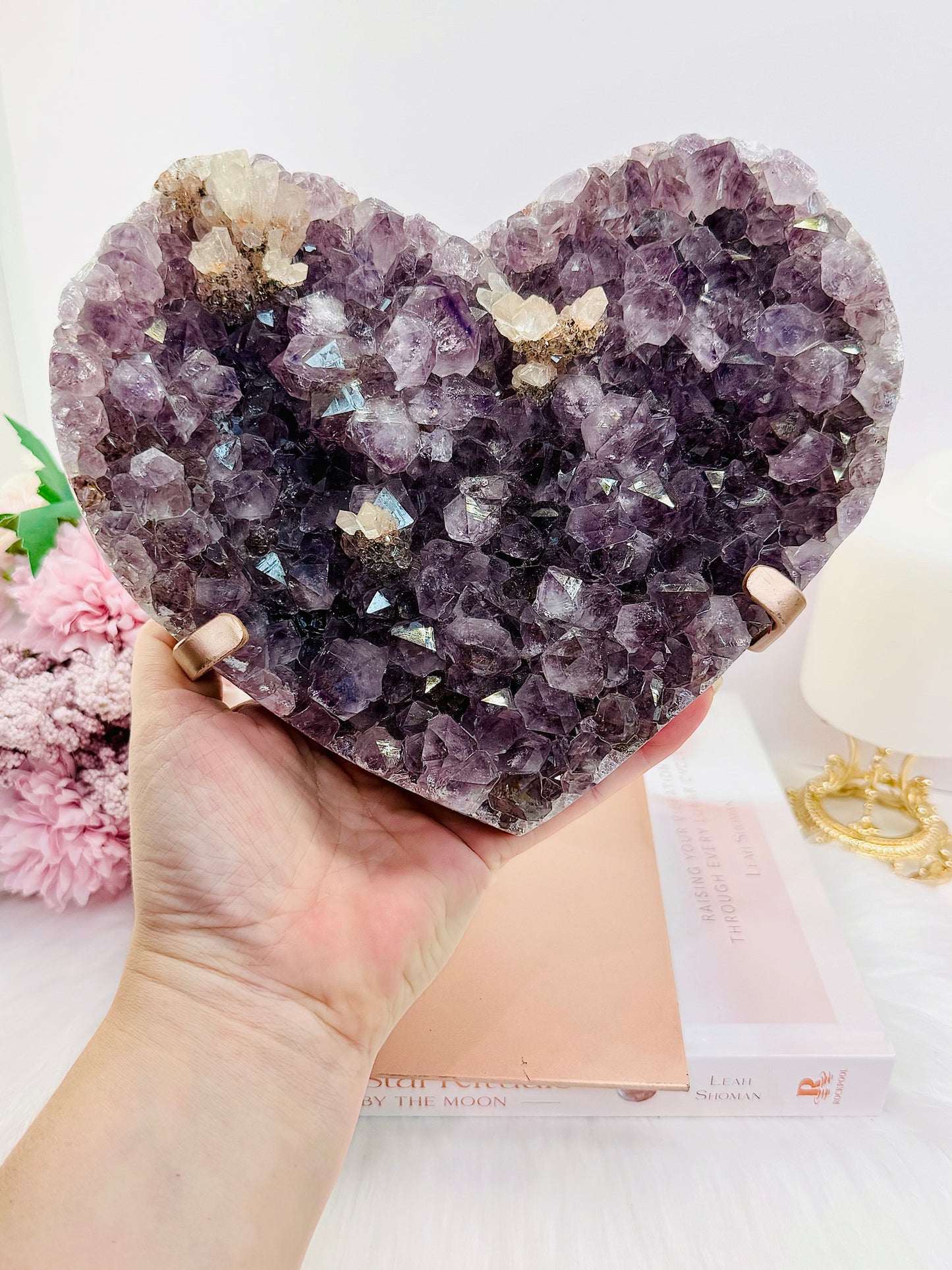 Classy & Fabulous Huge Stunning 22cm (Inc Stand) 1.87KG Amethyst Cluster Heart on Rose Gold Stand From Brazil ~ Exquisite Piece